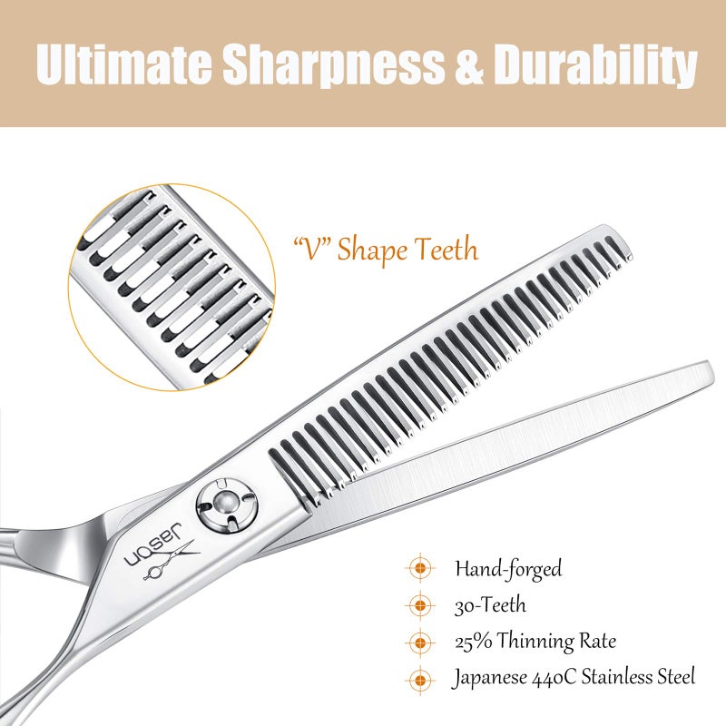 JASON 6" Blending Hair Scissors, 30 Teeth Hair Thinning Scissor Professional Trimming Hair Cutting Shears for Barber, Hairdresser, Stylist, Women and Men, Japanese 440C Stainless Steel Christmas Gift - Image 3